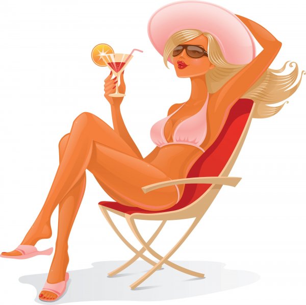 Девушка на шезлонге с коктейлем