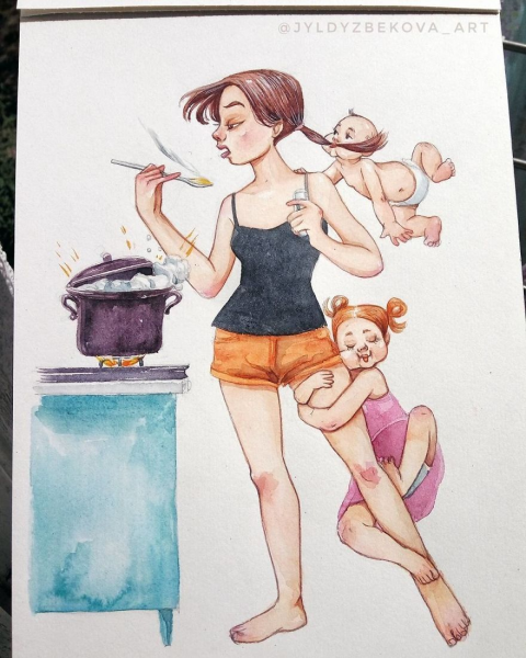 Уставшая мама в декрете