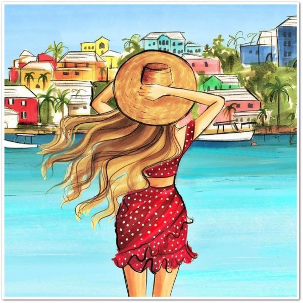 Девушка на море нарисованная