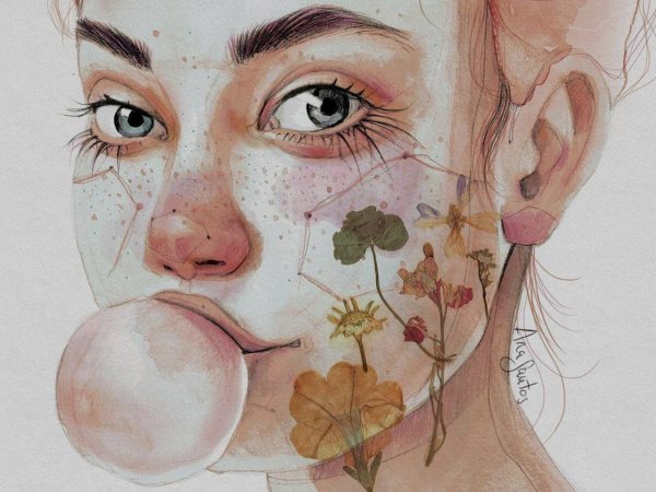 Лицо девушки акварелью Эстетика