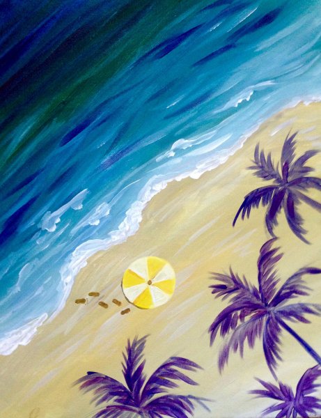 Морской пляж гуашью