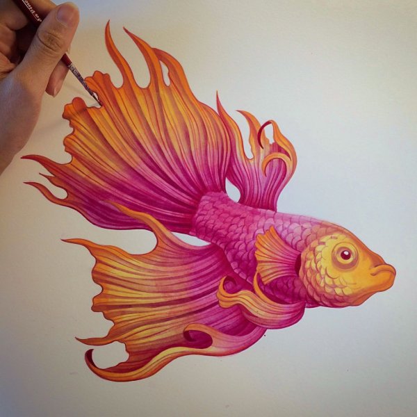 Рыбки акварелью