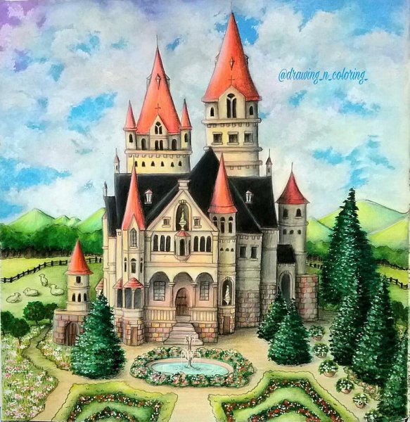 Замок цветными карандашами