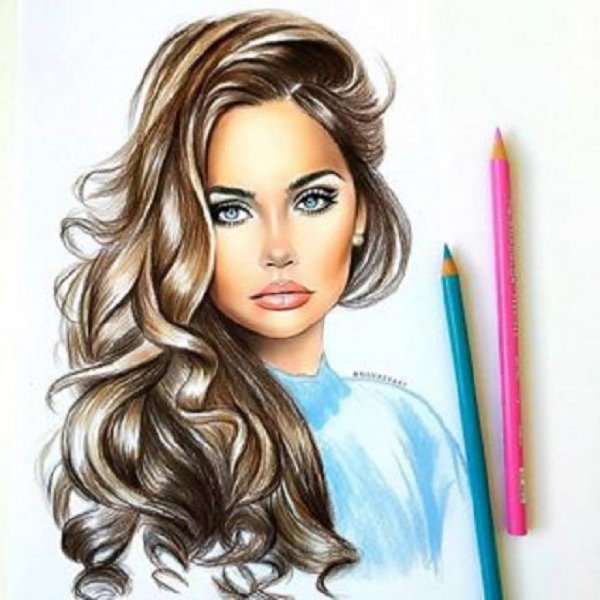 Девушка цветными карандашами