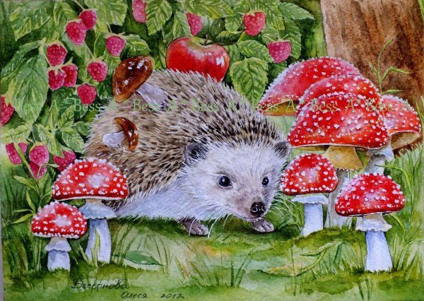 Картина Ежик в лесу