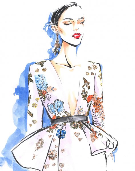 Платье цветными карандашами