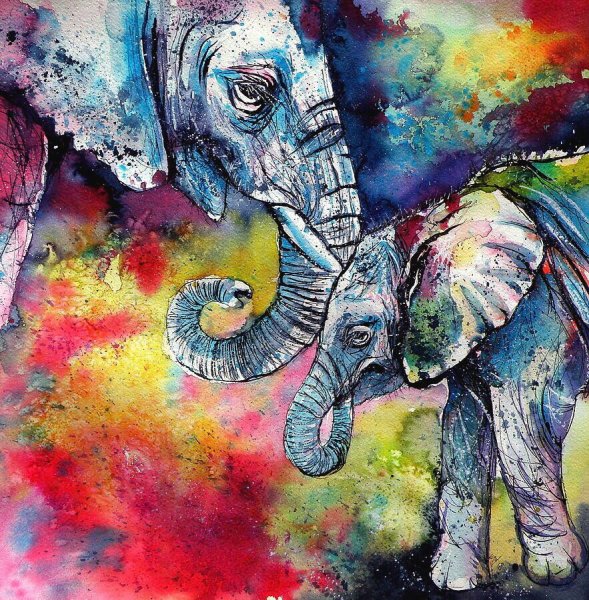 Слон акварелью