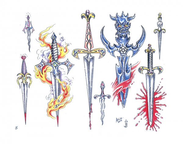 Тату эскизы меч цветной