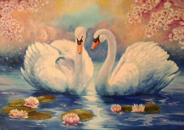 Лебеди акварелью
