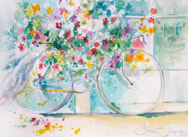 Логинова Аннет велосипед.весну и цветы
