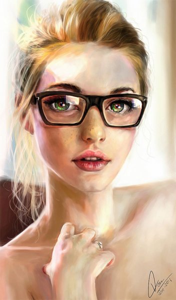 Нарисованная девушка в очках