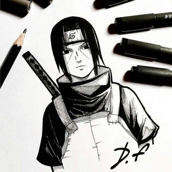 Итачи Учиха арт маркерами