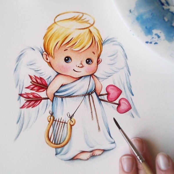Ангелочки Рисованные акварелью
