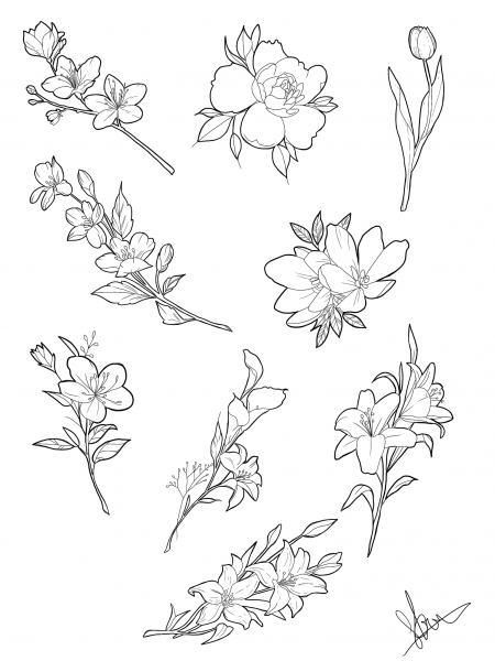 Эскиз тату маленькие цветочки