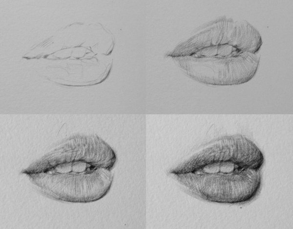 Объёмный рисунок карандашем губы