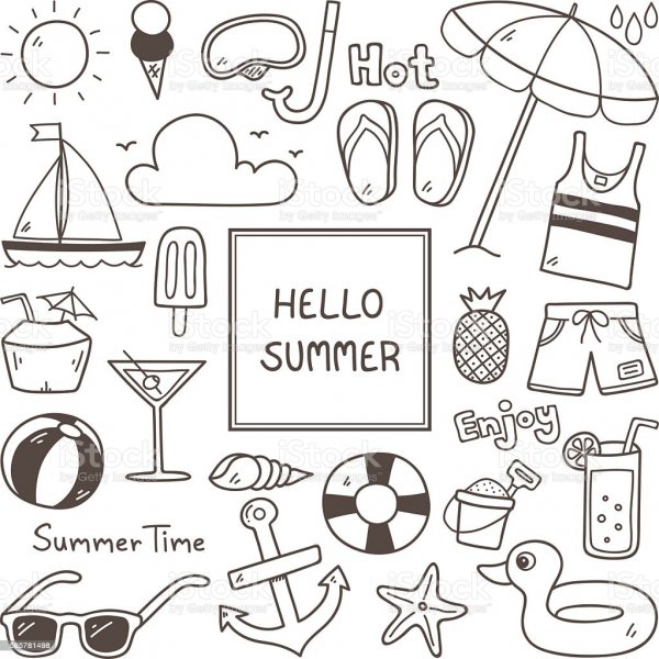 Летние наклейки чёрно белые