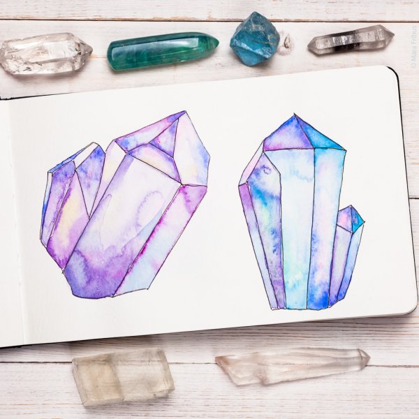 Рисунки в скетчбуке Кристаллы