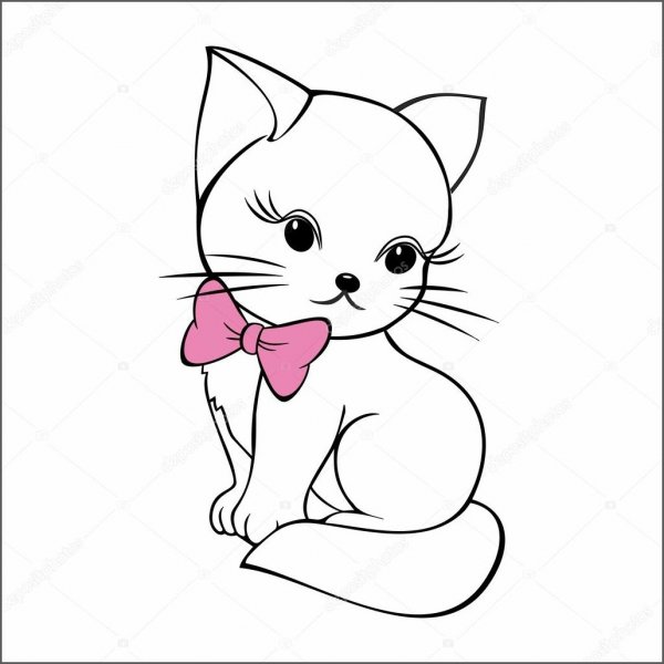 Котенок с бантиком раскраска