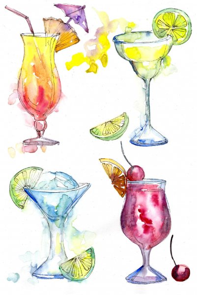 Коктейль акварелью скетчинг