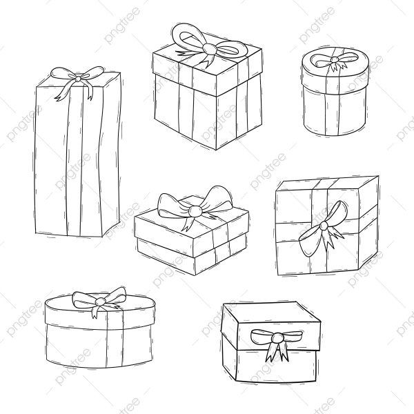 Коробка с подарками пошагово рисуем