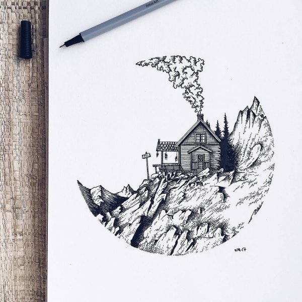 Зарисовки черной ручкой