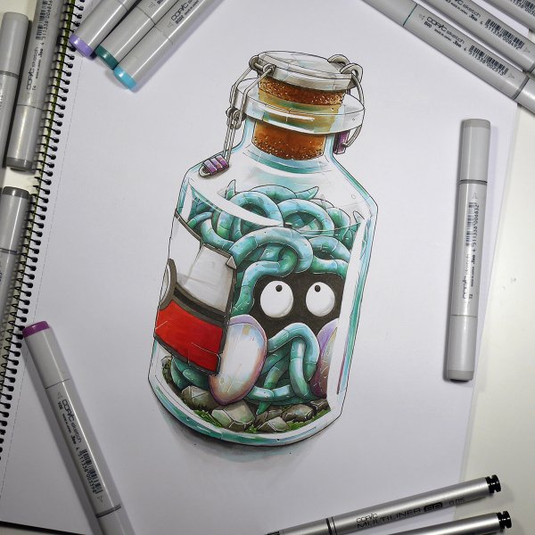 Бутылка скетч маркерами