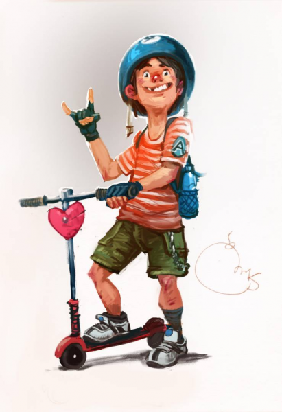 Мальчик на самокате арт