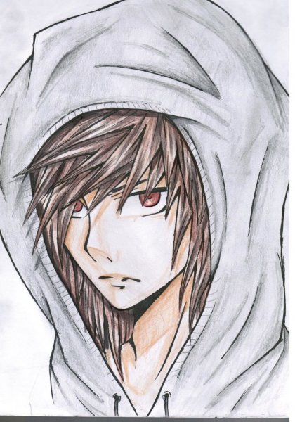 Парень в капюшоне карандашом