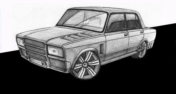 ВАЗ 2107 спереди карандашом