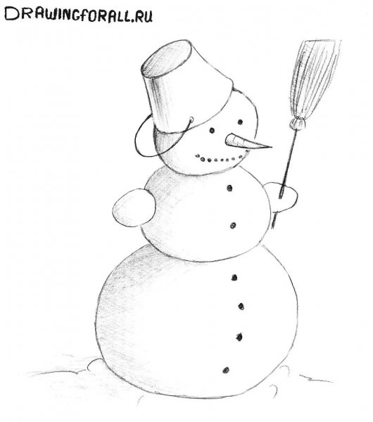 Снеговик рисунок карандашом