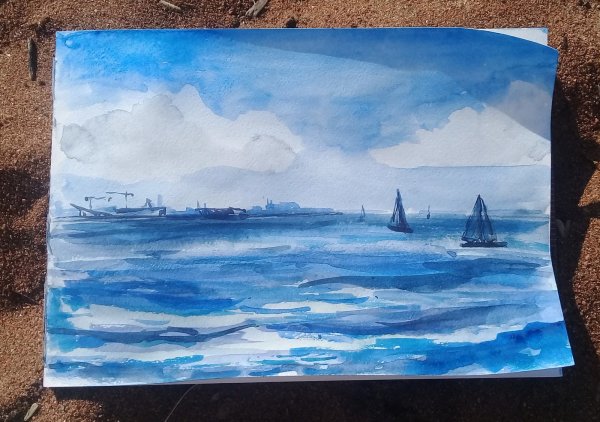 Море акварелью поэтапно для начинающих