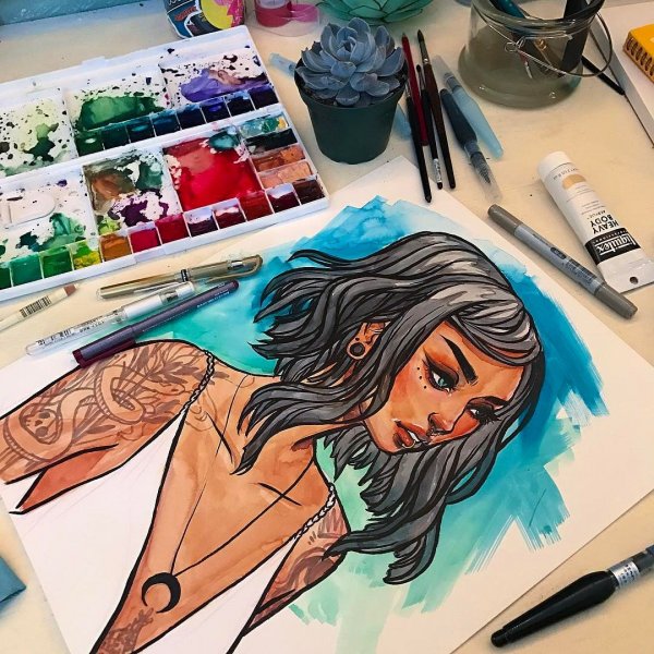 Рисование маркерами человек