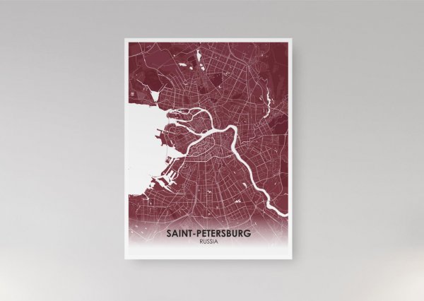 Черно-белая карта СПБ Постер