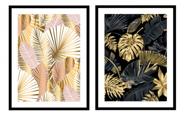 Набор постеров,2шт, золотые листья, 40x50 см