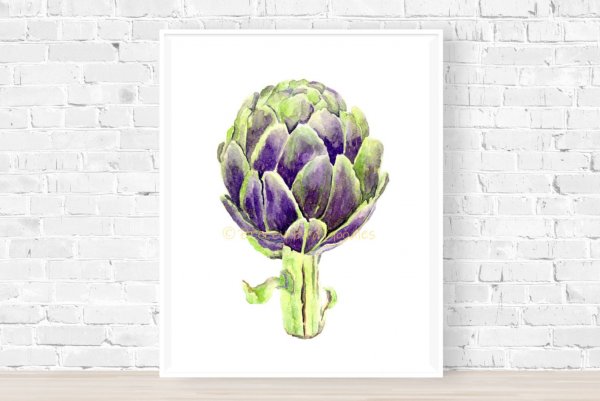 Ботаническая акварель артишок Винтаж на кухню