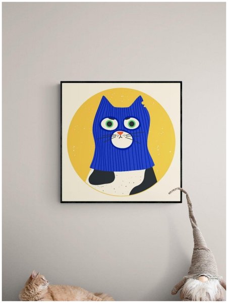 Постер с котом черно белый