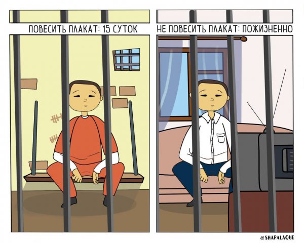 Вешает плакат