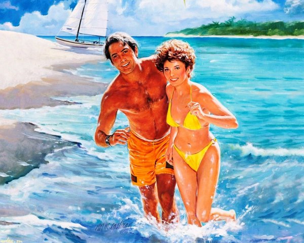 Картина пара на пляже