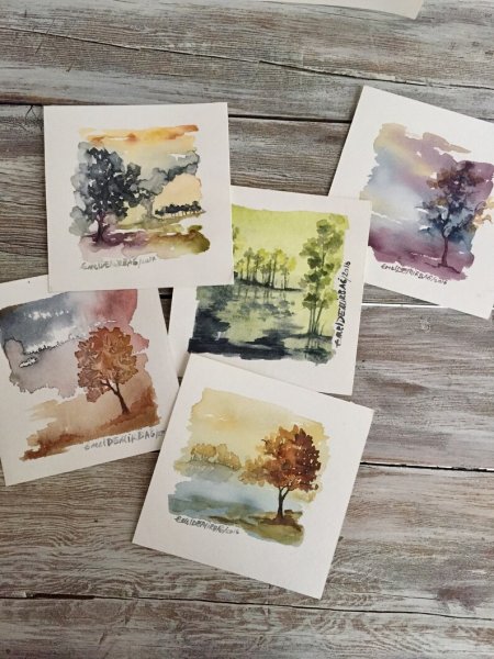 Мини открытки акварелью