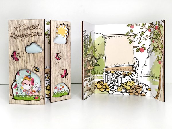 Деревянная открытка с днем рождения