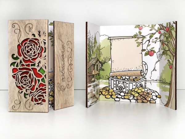 Деревянная открытка время