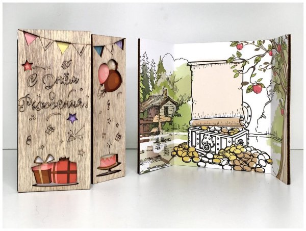 Открытка из дерева с днем рождения