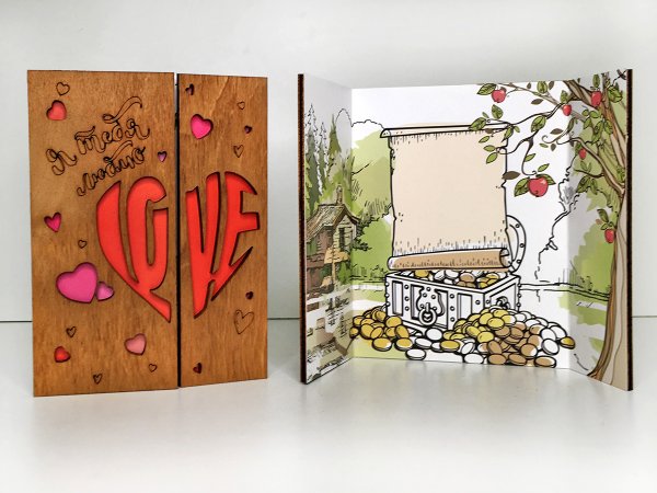 Деревянная открытка "любовь"