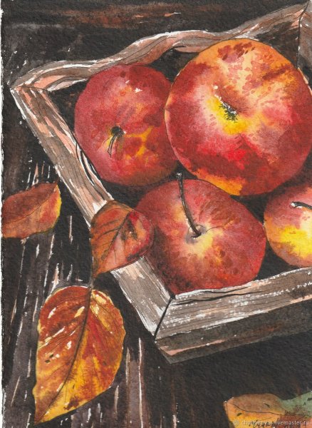 Открытка с яблоками скетчинг
