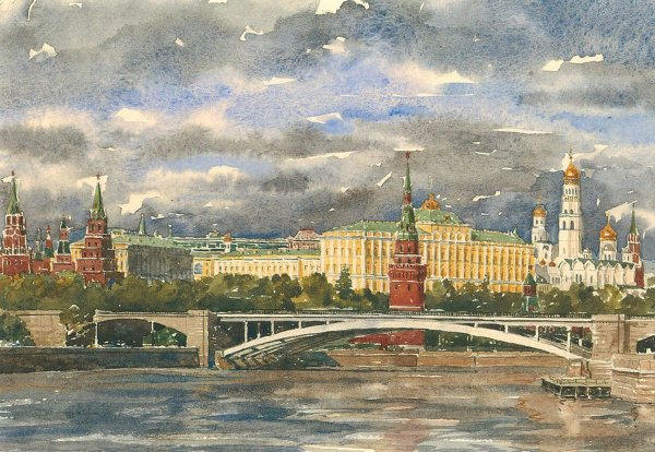 Виды Москвы акварель