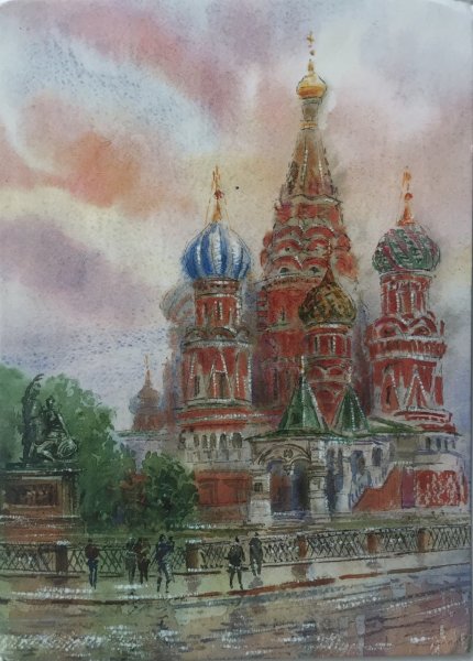 Храм Василия Блаженного Москва нарисованный