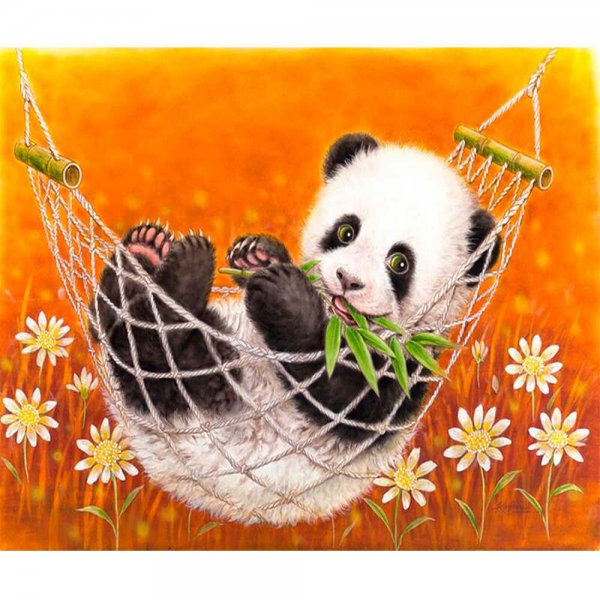 Панда и цветок живопись