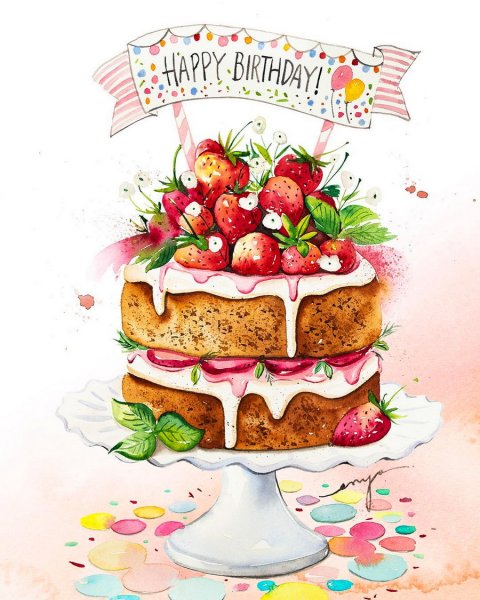 Открытки с днем рождения торт