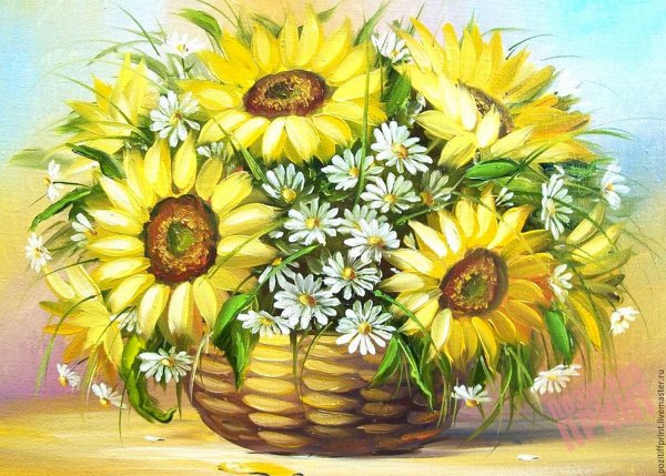 Корзина с подсолнухами