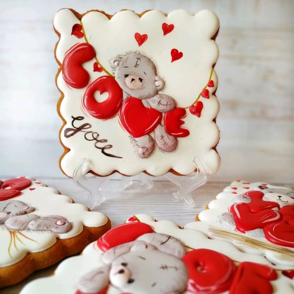 Пряник мишка с цветами